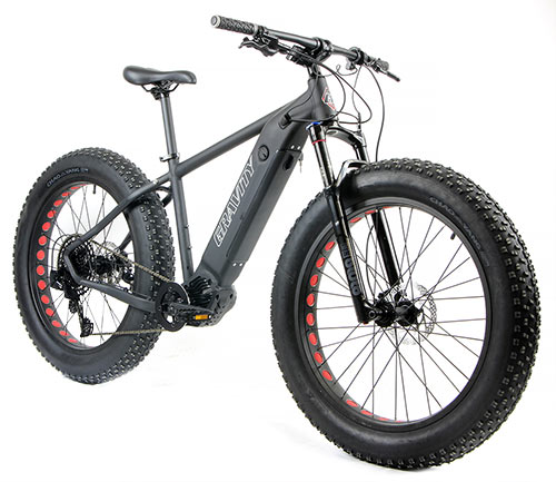 Gravity electric fat bike with integrated motor and oversized tires for power-assisted riding on any terrain