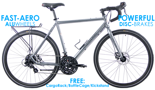 Windsor Tourist XTL touring and commuter bike with sturdy frame and versatile setup