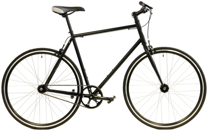 Black Dawes StreetFighter fixie bike with flat bar and caliper brakes
