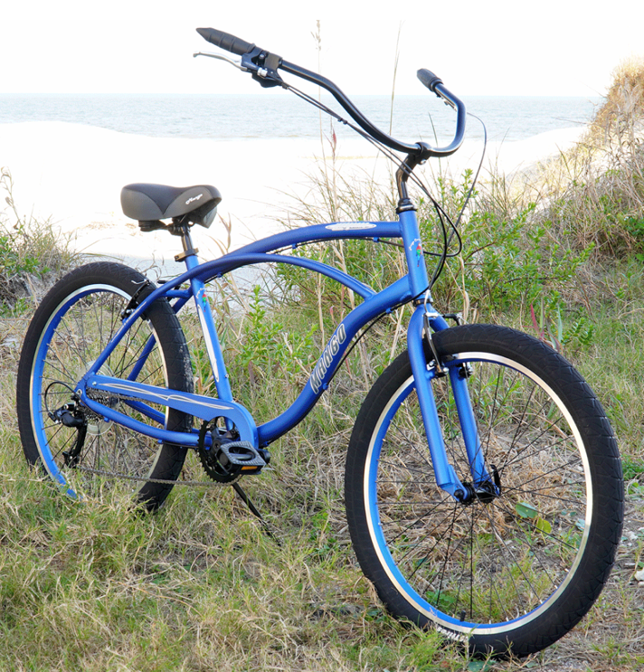  Mango Longboard 9-speed Aluminum Cruiser Bike in Matte Black, with wide-range gears and custom color rims.
