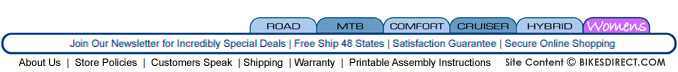 bikesdirect.com footer navigation