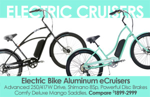 CYBERDEAL: Mango SuperBird Electric Cruisers. Aluminum Frames Won't Rust, Powerful Disc Brakes, Shimano 8 Speed Compare Up to $2999 | WAS $999  HOTCYBERDEAL $798 +FREE SHIP* Shop now Click HERE Save Big Hurry Deals End Soon 