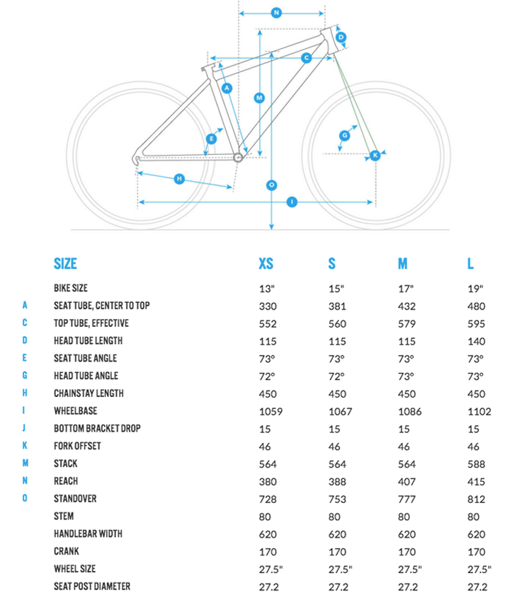 Fuji Adventure 27.5 Geometry / Sizing Chart