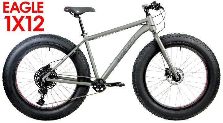 FREE SHIP 48 STATES ON ALL BICYCLES FREE SHIP* Gravity 2020 Bullseye Monster FIVE SX SRAM SX EAGLE 1X12 Shimano Hydraulic Disc Brake, FIVE INCH Tires Fit* Fat Bikes