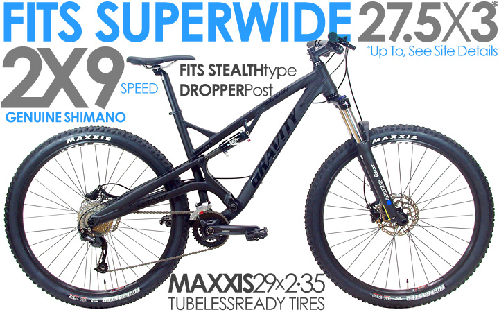 ALL BIKES FREE Ship 48US Gravity FSX BOOST TRAIL 2BY, 2X9Spd Full Suspension 29er 27PLUS Capable, Boost Spacing, ThruAxle Mountain Bikes  with Up to FIVE INCH Travel