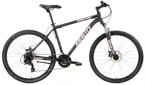NEW Gravity BaseCamp LTD27 LOCKOUT Front Suspension, Disc Brake Mountain Bikes  w/GENUINE Shimano 21 Sp Drivetrain and SUNTOUR Cranks FREE KICKSTANDS! Click to see enlarged photo