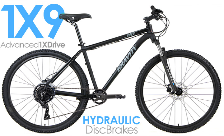 Gravity HD Expert 29er OR 27.5 W ADVANCED Microshift 1BY9, LongTravel Forks, Double Wall Rims Powerful HYDRAULIC Disk Brake, Light/Strong Aluminum Mountain Bikes