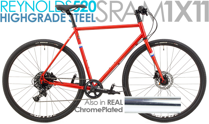FREE SHIP 48 STATES ON ALL BICYCLES* Powerful Hydraulic Disc Brake, Wide Tire Gravel Flat Bar Road Bikes - Mercier Kilo GX T11 Now in Painted or Genuine REAL CHROME Plated Wide Tires Fit Gravel, Flat Bar, Disc Brake Road Bikes