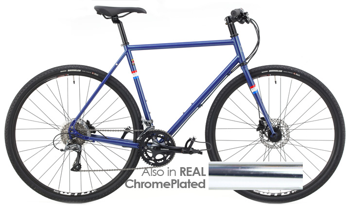FREE SHIP 48 STATES ON ALL BICYCLES* Powerful Hydraulic Disc Brake, Wide Tire Gravel Flat Bar Road Bikes - Mercier Kilo GX T16 Now in Painted or Genuine REAL CHROME Plated Wide Tires Fit Gravel, Flat Bar, Disc Brake Road Bikes