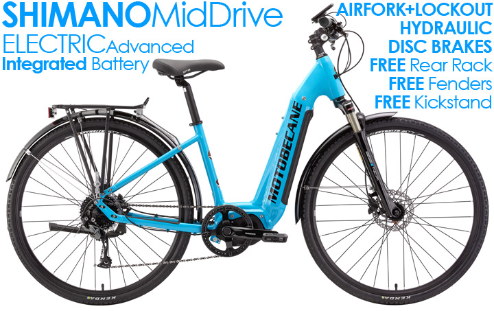 *ALL BIKES FREE SHIP 48 LTD QTYS of these Electric Adventure Hybrid Urban/City Bikes 2020 Motobecane Elite eUrban with Advanced Integrated Battery, Shimano STEPS Electric MidDrive 29er Front Suspension, Electric Adventure, Hybrid, Mountain with Shimano Hydraulic Disc Brakes, Advanced Lockout SunTour 100mm Forks