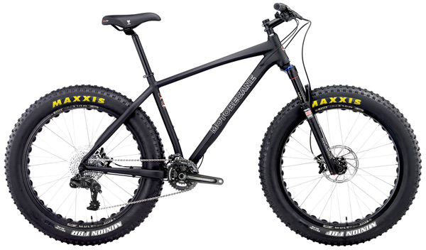 Motobecane  NightTrain Bullet RockShox Bluto Fork Fat Bikes, Mountain Bikes with SRAM GX 2x11 Click to see enlarged photo NEW Upgrades to SRAM GX 2x11 Drivetrain, Top Rated Maxxis Minion Tires, New Tubeless Compatible SunRingle MuleFut wheelsets + RaceFace Turbine Cranks