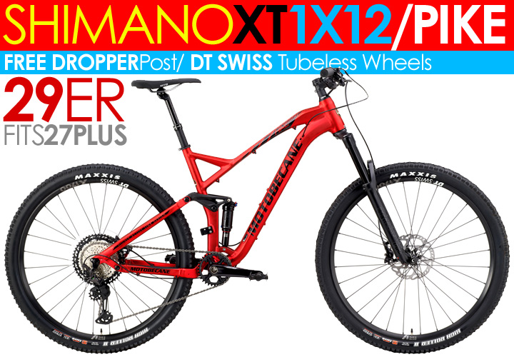 *ALL BIKES FREE SHIP 48 LTD QTYS of these 5.5 Inch /  Travel Full Suspension 29er also Fits 27.5/650B Mountain bikes MY2020 LTD Motobecane HAL Boost S12 TEAM 29ER 29er also Fits 27.5/650B Full Suspension Mountain Enduro Bikes Shimano M8100XT 1X12 Speed Der. Shimano M8100 Hydraulic Disc Brakes Rockshox PIKE  Forks