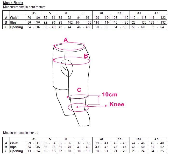 Trimming Shorts Size Chart