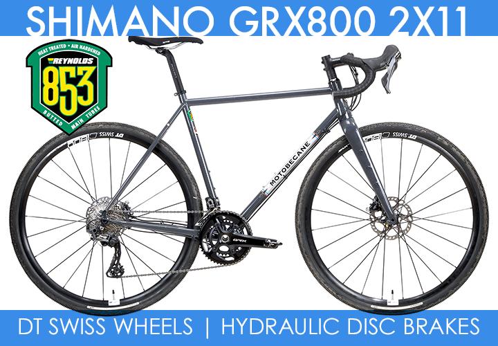 Motobecane gravel bike with Reynolds 853 steel frame and Shimano GRX800 groupset