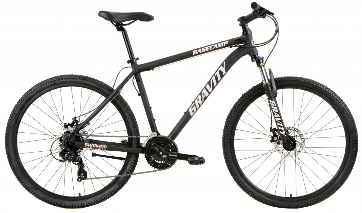Gravity Basecamp LTD27 hardtail mountain bike with 27.5-inch wheels and front suspension