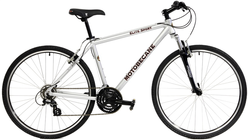 Motobecane Elite Sport flat bar gravel hybrid bike with aluminum frame and suspension fork