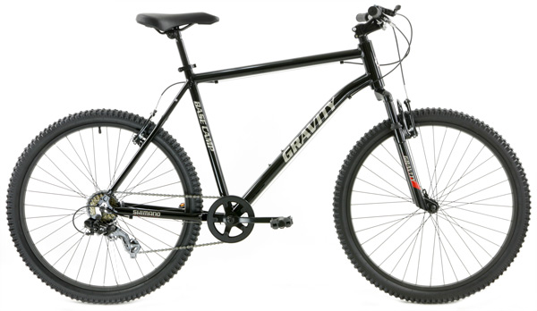 Gravity Basecamp V7 hardtail mountain bike with front suspension fork for entry-level trail riding