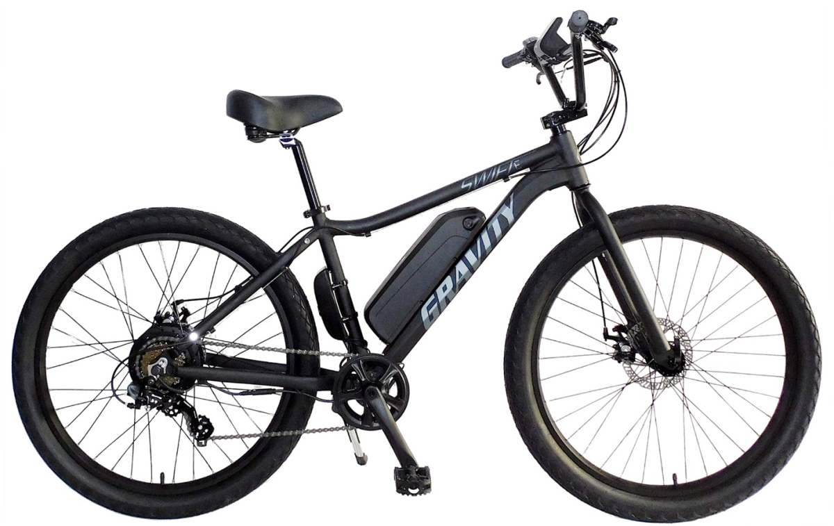Gravity Swift-E electric hybrid bike with integrated battery and upright frame for commuter and recreational riding