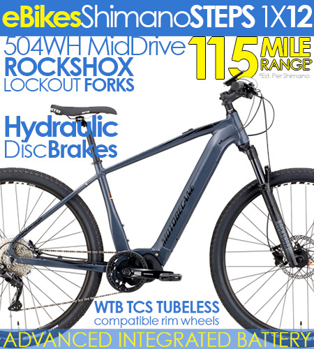 SHIMANO STEPS E5000 / 504WH MID-DRIVE
TOP RATED ADVENTURE HYBRID, SHIMANO 1X12SPD! 
SHIMANO STEPS SYSTEM, WTB TCS WHEELS +
COMPARE $4500 NOW $2199+FREE SHIP48