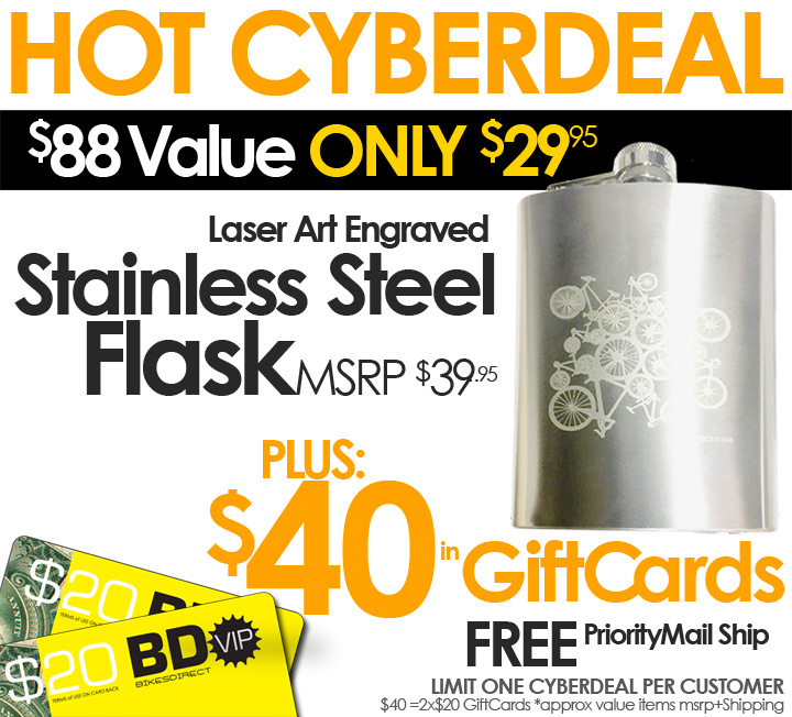 FREE SHIP 48 STATES* LAST CHANCE CHRISTMAS Sale  BUY THREE Bikesdirect $20 GiftCards ($60 Worth) GET A FREE (MSRP $39.95) Laser Engraved  Stainless Steel Flask (TOTAL Value $99.95*)