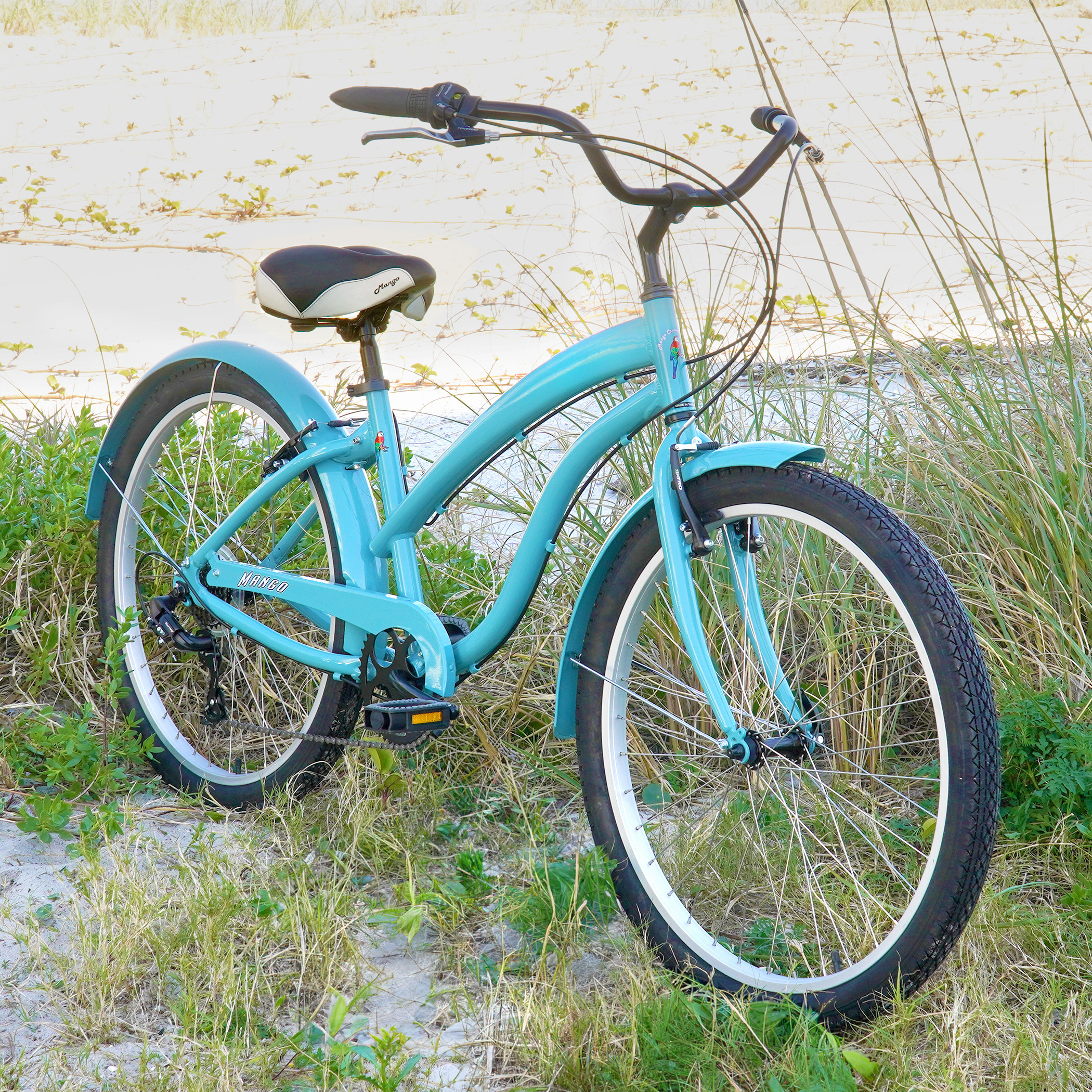 White Disc Brake Bikes Mango Macaw 7 Speed Cruiser Bikes