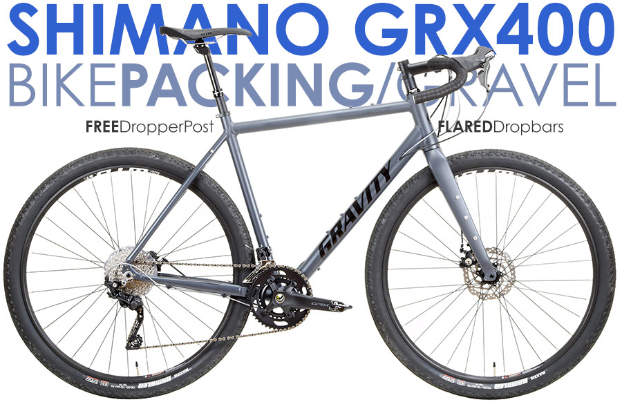 *ALL BIKES FREE SHIP 48Fast Aluminum BikePacking, Gravel, Commuter Bikes
Gravity GravelGRX400, WTB TCS Rims, Shimano GRX400 Bike Packing and Gravel Specific Components, Powerful Disc Brakes Riding