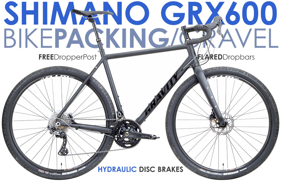 *ALL BIKES FREE SHIP 48Fast Aluminum BikePacking, Gravel, Commuter Bikes
Gravity GravelGRX600/800, WTB TCS Rims, Shimano GRX600/800 Bike Packing and Gravel Specific Components, Hydraulic Disc Brakes Riding