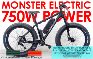 Front Suspension Electric FatBikes  750WATT BAFANG Throttle HubDrive