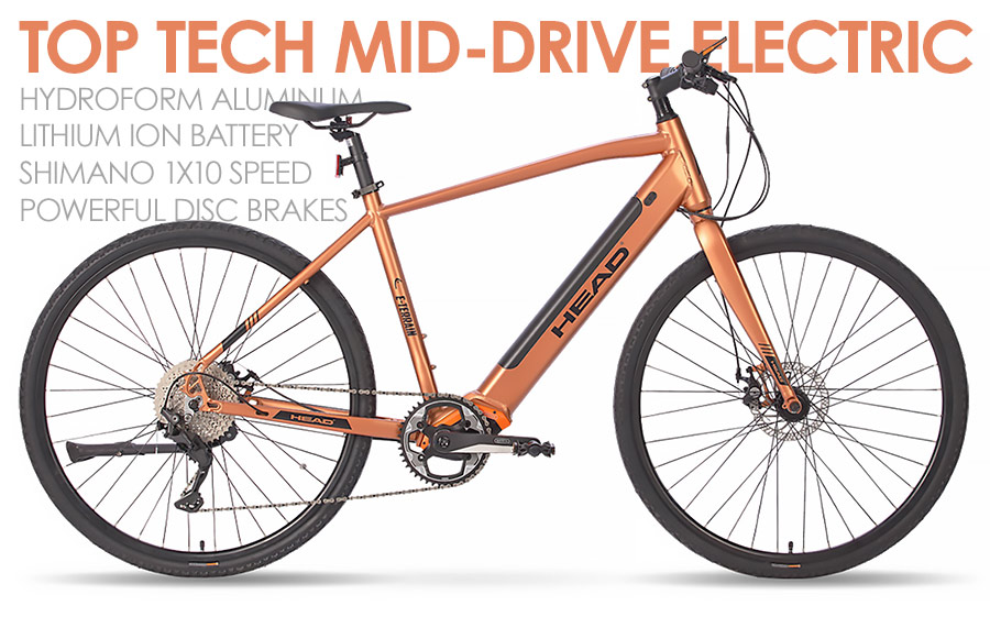 *ALL BIKES FREE SHIP 48 Advanced Hydroformed Aluminum Electric Bikes / eBikes
Head eTERRAIN, Aero Rim Wheelset, Wide Range Shimano Deore
1X10 Speed, Precision Bladed Forks with Powerful Disc Brakes