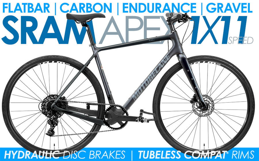 Carbon Adventure Gravel Flat Bar Road Bikes *ALL BIKES FREE SHIP 48 Fast 
Motobecane Cafe Century CF Flatbar Gravel, Tubeless Compat* Wheelset, SRAM APEX 1X11 Speed Components, Hydraulic Disc Brakes Riding