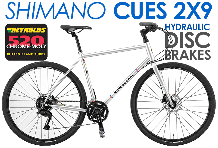 Super Road, Hydraulic DISC Brake, Reynolds High Grade Steel Bikes with CrMo Forks
Motobecane Cafe STRADA with NEW SHIMANO CUES Drivetrain