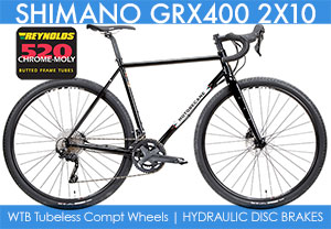 HighGrade Steel Motobecane Gravel Bikes
Hydraulic Disc Brakes, Gravel Specific Shimano GRX400 2X10Spd, MAXXIS 12TPI Tires