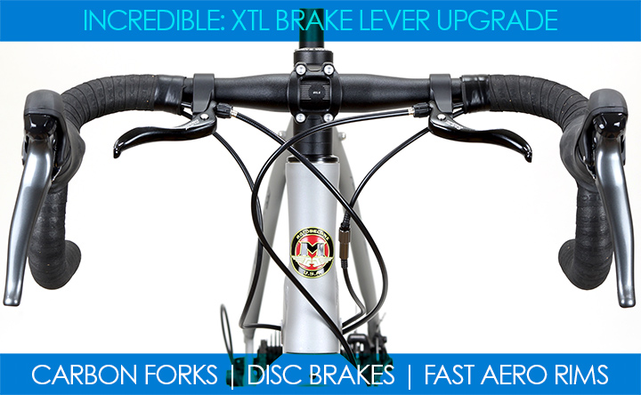 NEW Disc Brake Road Bikes on Sale
Super Road, Disc Brake, Genuine Shimano, Aluminum Bikes with Carbon Forks
Motobecane Turino EXPERT XTL with Powerful Disc Brakes, Fast Aero Rims