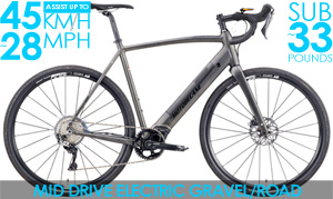 ~28MPH MidDrive Electric Gravel/Road  DiscBrake, Super Light, Aero Motobecane eMulekick PRO Advanced Integrated Battery, Shimano GRX800 Hydraulic DiscBAFANG M800 System