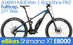 TopRated Full Suspension eBike MTBs  Shimano 250/504W MidDrive Motobecane eBoost PRO 27PLUS, Shimano XT Disc Brakes Shimano E8000 MidDrive List $7999 | SALE $3499  Click Here to Save Up To 60%