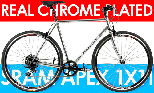 NEW SRAM Apex 1x11, High Grade Reynolds Steel Flat Bar Road Bikes On Sale + FREE SHIP 48 Super Road, Wide Tires, Reynolds High Grade Steel Flat Bar Bikes with Lugged Crown CrMo Forks Motobecane Cafe 11, Advanced SRAM Apex 1x11Spd