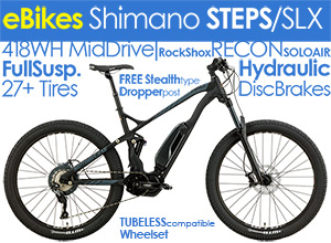 TopRated FULL Suspension eBike MTBs  Shimano 250/418W MidDrive Motobecane HAL eBoost Elite 27PLUS, Shimano SLX M7000, XT Disc Brakes