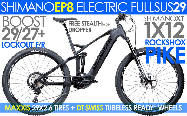 *ALL BIKES FREE SHIP48 FREE SHIP 48 LTD QTYS of these 5" Travel Full Suspension 29ER / eBoost Mountain Electric bikes 2023 Motobecane HAL eBoost EP8 TEAM  Advanced Integrated Battery, Shimano XT1X12 / EP800 Electric MidDrive 29ER Full Suspension Electric Mountain eBikes Shimano XT Hydraulic Disc Brakes Rockshox PIKE 150mm Forks