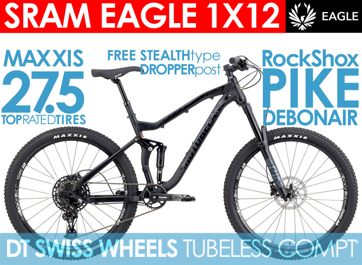 *ALL BIKES FREE SHIP 48 LTD QTYS of these 6 Inch Travel Full Suspension 27.5 / 650B Mountain bikes Motobecane HAL6 SUPER EAGLE ROCKSHOX PIKE 160mm, 27.5 / 650B Full Suspension Mountain Bikes w/SRAM EAGLE 1X12, DT SWISS WHEELS, Shimano Hydraulic Disc Brakes