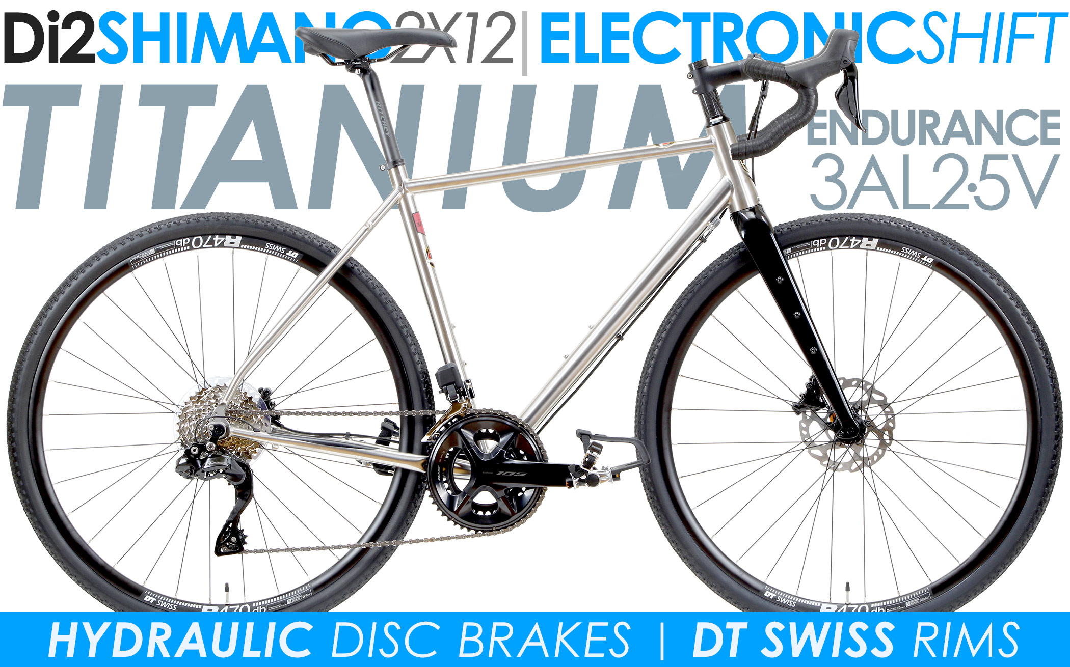 *ALL BIKES FREE SHIP 48 Fast Titanium Wide Tire Endurance Road Bikes
Motobecane Century Ti EXPERT Disc Di2, DT SWISS Wheelset, Full Carbon Forks, Shimano ELECTRONIC R7100/105 Di2 2X12 Speed, Competition Proven, FULL Shimano ELECTRONIC Shift, R7100/105 Di2 Components, Hydraulic Disc Brakes Riding