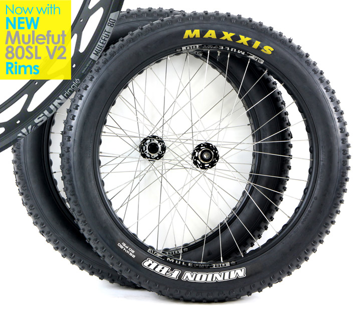 FREE SHIP 48 STATES*  FAT BIKE WHEELS PROMO SALE PAIR of FatBike SunRingle MuleFut Tubeless Compatible Thru-Axle Wheels + FREE Tires: Top Rated Maxxis Minion FBF / FBR Yes, sold and shipped in pairs. (Front+Rear Wheel)