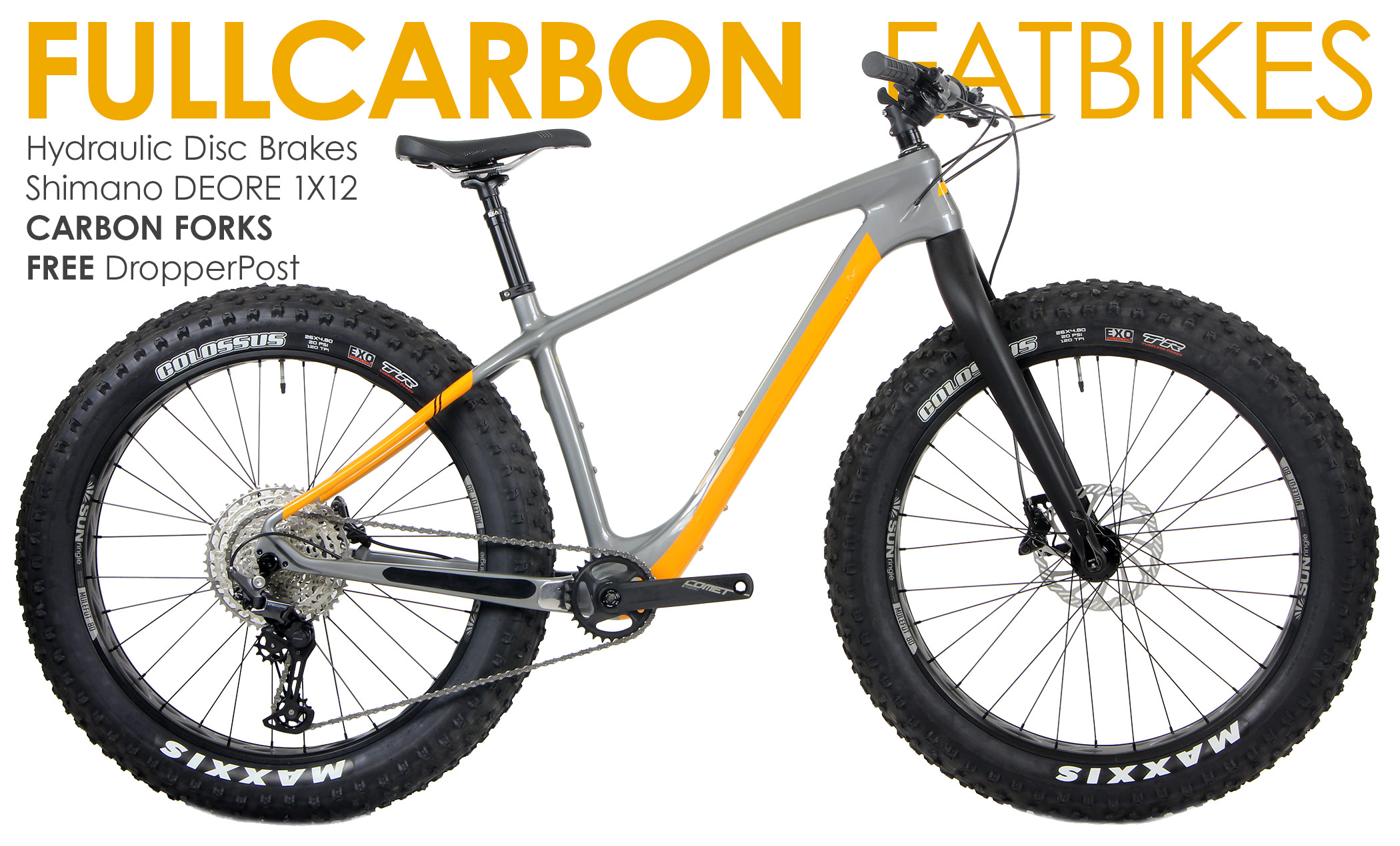 WFB FAT4000 CARBON FatBikes
Carbon Forks, HYDRO Disc, SHIMANO 1X12
FREE Dropper Post